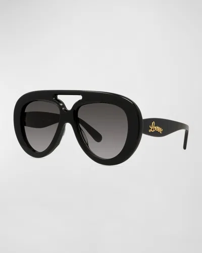 Loewe Curved Logo Acetate Aviator Sunglasses In Black