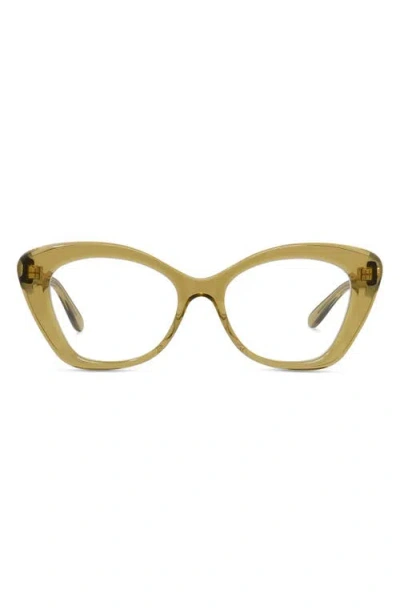 Loewe Curvy 52mm Cat Eye Optical Glasses In Shiny Dark Green