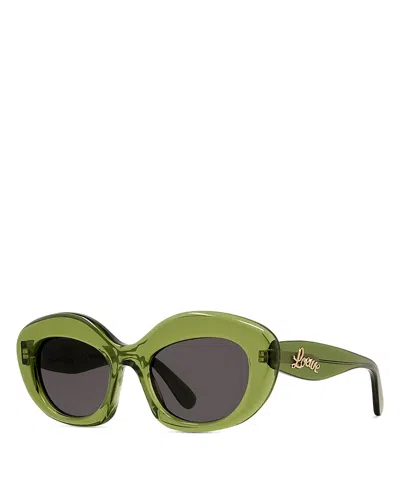 Loewe Curvy Cat Eye Sunglasses, 51mm In Shiny Dark Green/smoke