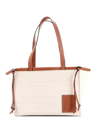 Pre-owned Loewe Cushion Anagram Canvas With Leather Small Tote Bag In Brown