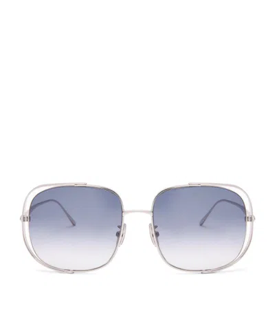 Loewe Metal Logo-print Rectangle Sunglasses In Silver