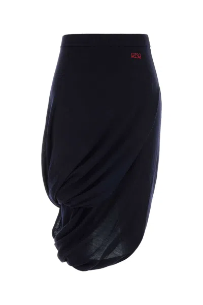 Loewe Dark Blue Wool Blend Skirt In Black