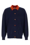 Loewe Wool Cardigan With Chest Pocket And Collar In Blue