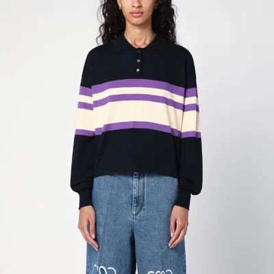 Loewe Womens Deep Blue / Yellow / Striped Polo-collar Cotton-knit Jumper In Navy