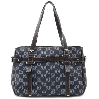 Pre-owned Loewe Dark Brown Light Blue Navy Pvc Leather Shoulder Bag Tote Bag ()