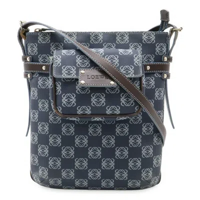 Pre-owned Loewe Dark Brown Navy Pvc Leather Pouch Shoulder Bag ()