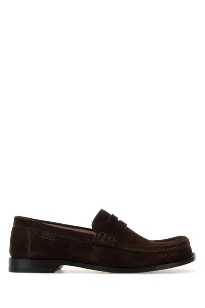Loewe Dark Brown Suede Campo Loafers In Multi