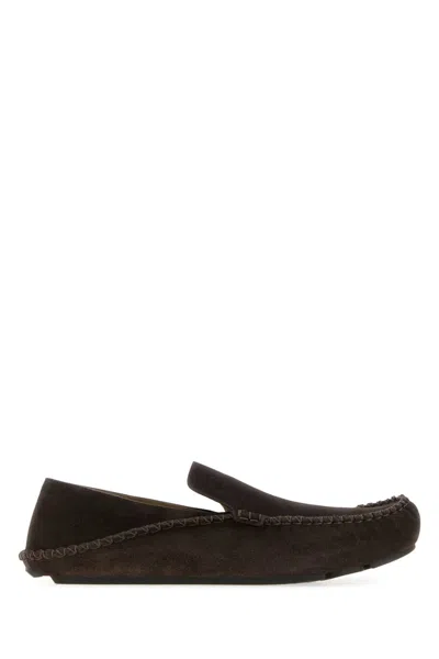 Loewe Dark Brown Suede Rambla Loafers In Black