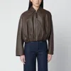 Loewe Dark Green Leather Zip Bomber In Green
