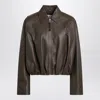 Loewe Dark Green Leather Zip Bomber In Green