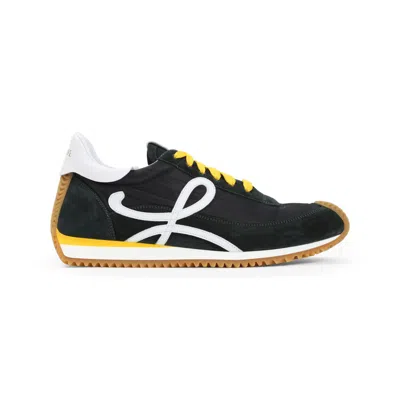 Loewe Dark Green Nylon And Calf Leather Sneakers In Black