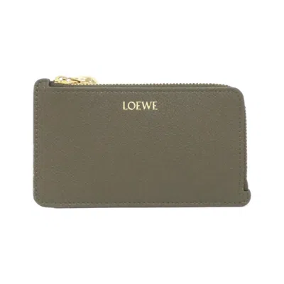 Pre-owned Loewe Dark Khaki Leather Coin Purse/coin Case () In Brown