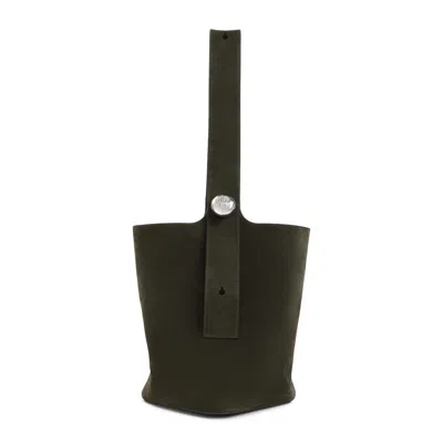 Loewe Dark Olive Green Suede Calf Leather Pebble Large Bucket Bag