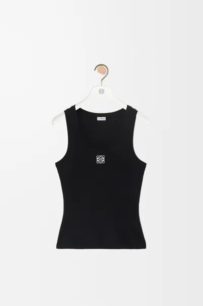 Loewe Embroidered Ribbed Stretch-cotton Tank In Black