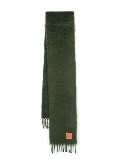 Loewe Debossed-anagram Mohair-blend Scarf In Green