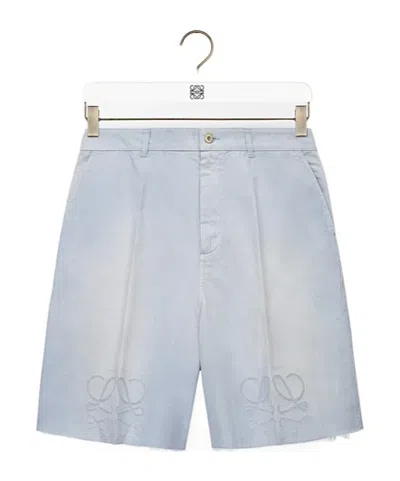 Loewe Debossed-anagram Shorts In Sky-blue