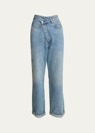 Loewe Deconstructed Criss-cross Waistband Jeans In Washed Den