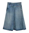 Loewe Womens Washed Denim Deconstructed Faded-wash Denim Midi Skirt In Blue