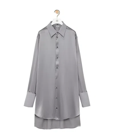 Loewe Deconstructed Shirt Dress In Silk In Gray