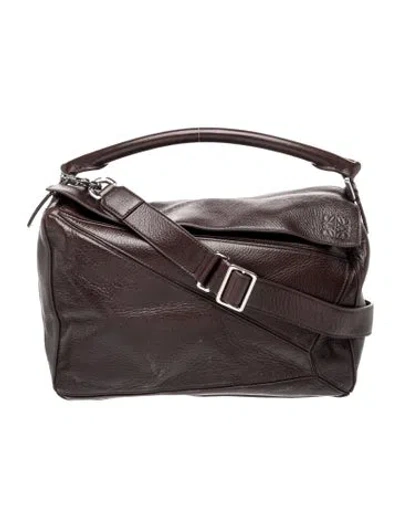 Pre-owned Loewe Deerskin Puzzle Large 2025 In Black