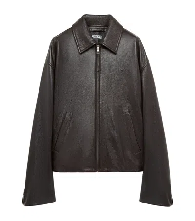 Loewe Deerskin Zip-up Jacket In Black