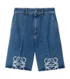 Loewe Anagram-embroidered Wide-leg Denim Shorts In Blue