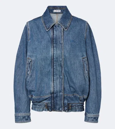 Loewe Womens Drawstring-hem Relaxed-fit Denim Jacket Blue