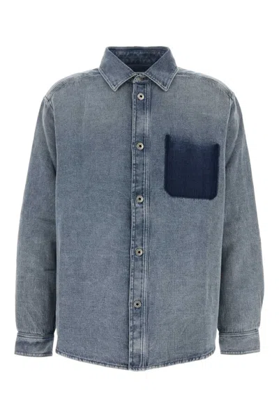 Loewe Cotton Blend Oversize Shirt Long Sleeves In Blue