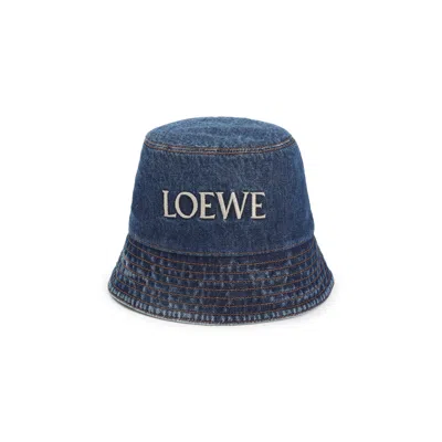 Loewe Denim Bucket Hat With Logo Embroidery In Blue