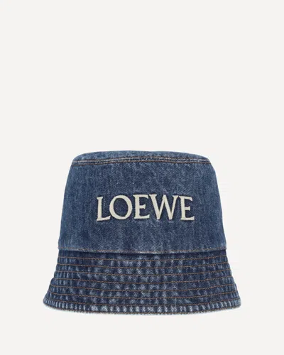 Loewe Denim Bucket Hat With Logo Embroidery In Blue