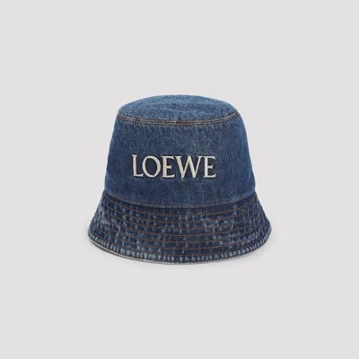 Loewe Denim Bucket Hat With Logo Embroidery In Blue