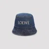 Loewe Denim Bucket Hat With Logo Embroidery In Blue