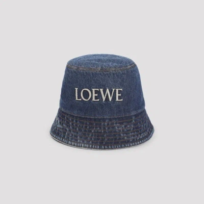 Loewe Denim Bucket Hat With Logo Embroidery In Blue