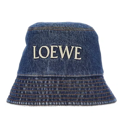 Loewe Denim Bucket Hat With Logo Embroidery In Blue