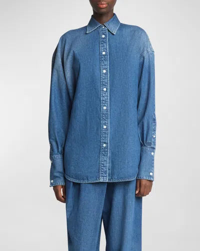 LOEWE DENIM BUTTON-FRONT SHIRT WITH MOTHER OF PEARL BUTTONS