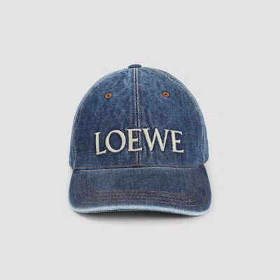 Loewe Logo Embroidery Denim Baseball Cap In Blue