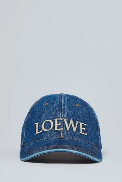 Loewe Logo Embroidery Denim Baseball Cap In Blue