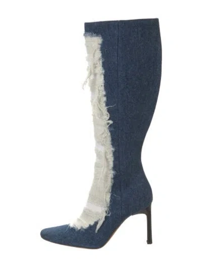 Pre-owned Loewe Denim Colorblock Pattern Boots In Blue
