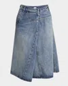 Loewe Womens Washed Denim Deconstructed Faded-wash Denim Midi Skirt In Washed Denim