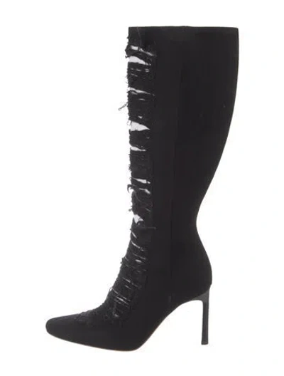 Pre-owned Loewe Denim Distressed Accents Lace-up Boots In Black