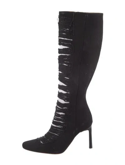 Pre-owned Loewe Denim Distressed Accents Lace-up Boots In Black