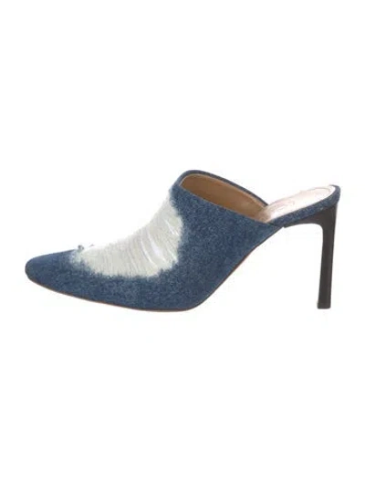 Pre-owned Loewe Denim Distressed Accents Mules In Blue