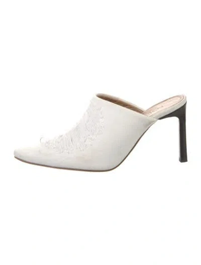 Pre-owned Loewe Denim Distressed Accents Mules In White