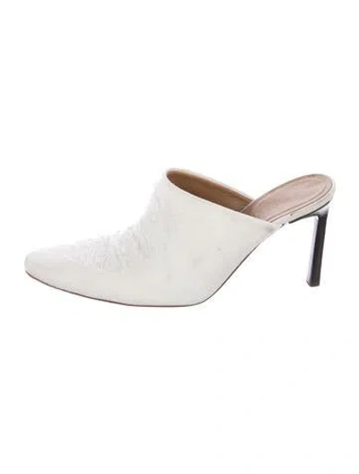 Pre-owned Loewe Denim Distressed Accents Mules In White