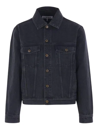 Loewe Anagram Cut-outs Medium-weight Washed Denim Jacket Clothing In Black