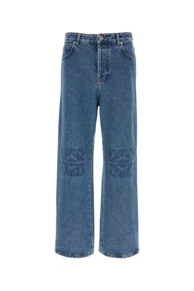 Loewe Anagram Wide-leg Logo-embroidered Jeans In Blue