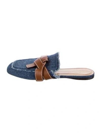 Pre-owned Loewe Denim Leather Trim Embellishment Mules In Blue
