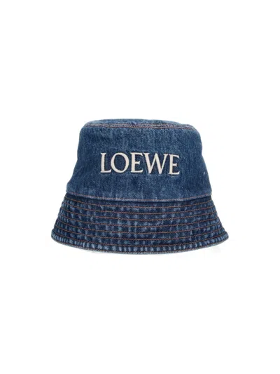 Loewe Denim Logo Hat In Blue