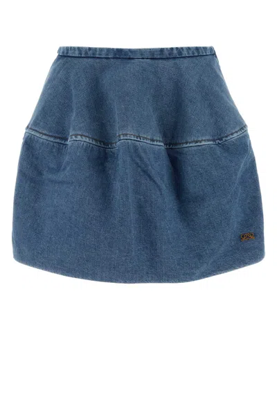 Loewe Denim Mini Skirt With Contrast Stitching In Blue