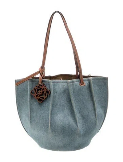 Pre-owned Loewe Denim Paula's Ibiza Denim Shell Tote Bag Small In Blue